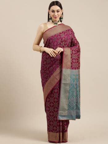 Looking This Traditional Partywear Saree Are Fine Saree Paired With Blouse.This Saree And Blouse Are Silk Blend Fabric With Designer Weaving Jacquard Work. Buy This Pretty Saree Now.