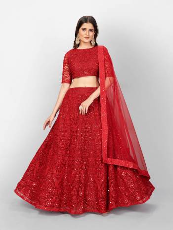 Garb This Partywear Heavy Designer Lehenga Choli And Dupatta In Fine Color Fabricated On Soft Net Beautified With Heavy Attractive Thread,Sequance Embroidery Work.Buy Now. 