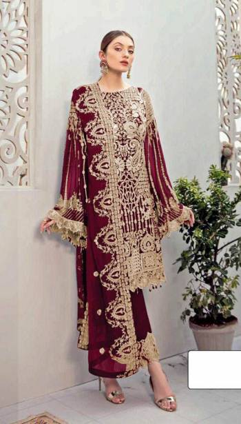 Attrective This Designer Pakistani Suit In Fine Color.Its Pretty Heavy Designer Embroidery Work Top Is Faux Georgette Based Paired With Santoon Bottom And Faux Georgette Fabricated Dupatta Which Gives An Attractive To The Suit.