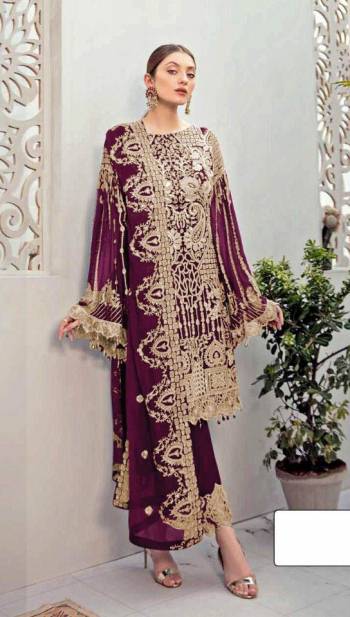 Attrective This Designer Pakistani Suit In Fine Color.Its Pretty Heavy Designer Embroidery Work Top Is Faux Georgette Based Paired With Santoon Bottom And Faux Georgette Fabricated Dupatta Which Gives An Attractive To The Suit.