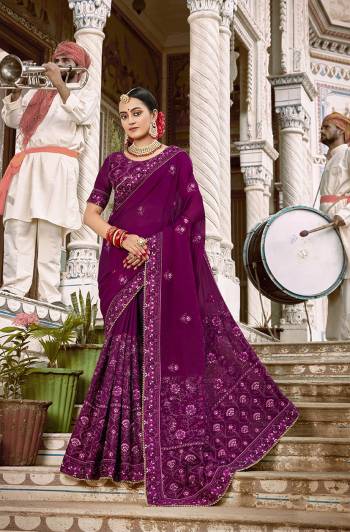 Stylist Looking This Partywear Designer Fine Colour Saree Paired With Blouse.This Saree And Blouse Are Vichitra Silk Fabric With Heavy Designer Embroidery Work. Buy This Pretty Saree Now.