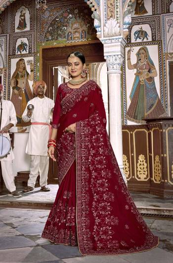 Stylist Looking This Partywear Designer Fine Colour Saree Paired With Blouse.This Saree And Blouse Are Vichitra Silk Fabric With Heavy Designer Embroidery Work. Buy This Pretty Saree Now.