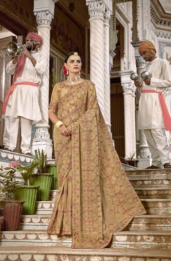 Stylist Looking This Partywear Designer Fine Colour Saree Paired With Blouse.This Saree And Blouse Are Vichitra Silk Fabric With Heavy Designer Embroidery Work. Buy This Pretty Saree Now.