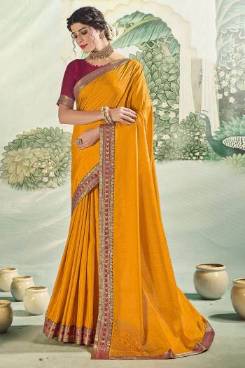 Look This Designer Saree Are Fine Saree Paired With Blouse.This Saree And Blouse Are Vichitra Silk Based Fabric With Designer Corner Swarovshki Butta With Lace Border. Buy This Pretty Saree Now.