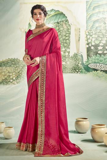 Look This Designer Saree Are Fine Saree Paired With Blouse.This Saree And Blouse Are Vichitra Silk Based Fabric With Designer Corner Swarovshki Butta With Lace Border. Buy This Pretty Saree Now.