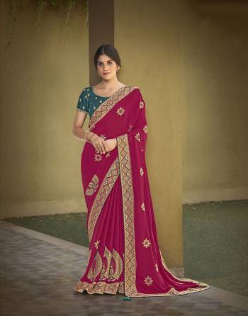 Garb This Partywear Stylist Designer Fine Colour Saree Paired With Blouse.This Saree Are Silk Georgette And Blouse Are Raw Silk Fabric With Heavy Designer Embroidery Work. Buy This Pretty Saree Now.