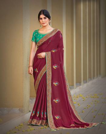 Garb This Partywear Stylist Designer Fine Colour Saree Paired With Blouse.This Saree Are Silk Georgette And Blouse Are Raw Silk Fabric With Heavy Designer Embroidery Work. Buy This Pretty Saree Now.