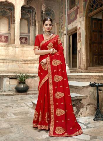 Stylist Looking This Partywear Designer Fine Colour Saree Paired With Blouse.This Saree And Blouse Are Vichitra Silk Fabric With Heavy Designer Embroidery With Stone Work. Buy This Pretty Saree Now.