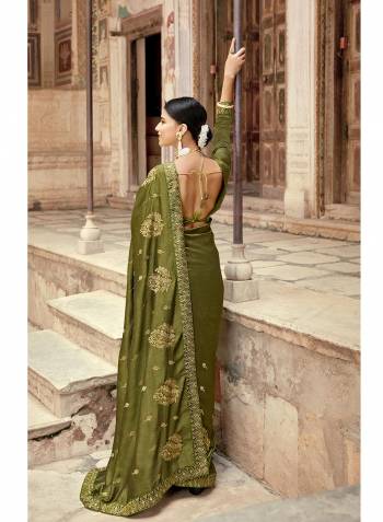 Stylist Looking This Partywear Designer Fine Colour Saree Paired With Blouse.This Saree And Blouse Are Vichitra Silk Fabric With Heavy Designer Embroidery With Stone Work. Buy This Pretty Saree Now.