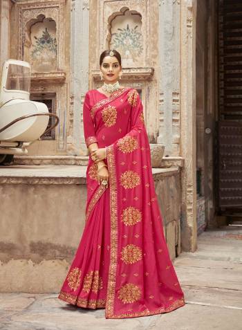 Stylist Looking This Partywear Designer Fine Colour Saree Paired With Blouse.This Saree And Blouse Are Vichitra Silk Fabric With Heavy Designer Embroidery With Stone Work. Buy This Pretty Saree Now.