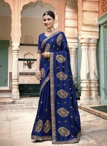 Stylist Looking This Partywear Designer Fine Colour Saree Paired With Blouse.This Saree And Blouse Are Vichitra Silk Fabric With Heavy Designer Embroidery With Stone Work. Buy This Pretty Saree Now.