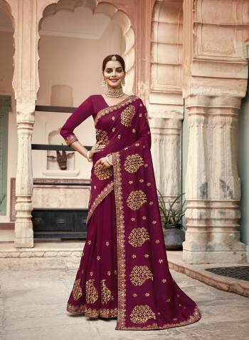 Stylist Looking This Partywear Designer Fine Colour Saree Paired With Blouse.This Saree And Blouse Are Vichitra Silk Fabric With Heavy Designer Embroidery With Stone Work. Buy This Pretty Saree Now.