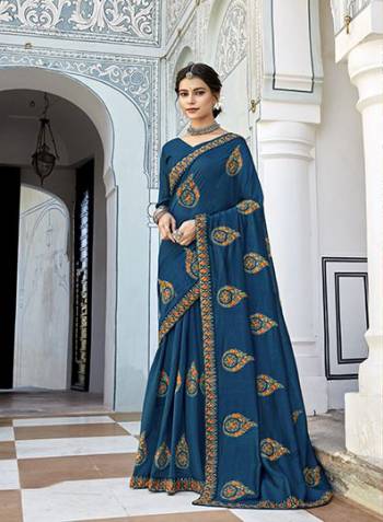 Looking This Designer Fine Color Saree Paired With Blouse.This Saree And Blouse Are Vichitra Silk Fabric With Heavy Designer Thread Embroidery Work. Buy This Pretty Saree Now.