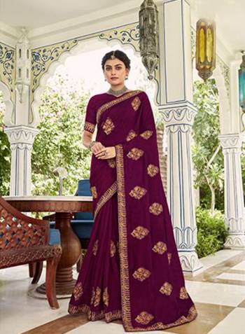 Looking This Designer Fine Color Saree Paired With Blouse.This Saree And Blouse Are Vichitra Silk Fabric With Heavy Designer Thread Embroidery Work. Buy This Pretty Saree Now.