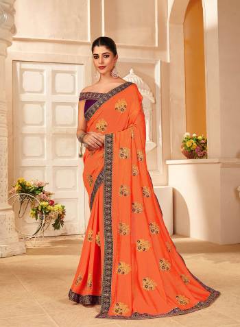 Looking This Partywear Designer Fine Colour Saree Paired With Contrast  Blouse.This Saree Are P.C.Vichitra Silk And Blouse Are Art Silk Fabric With Heavy Designer Embroidery Work. Buy This Pretty Saree Now.