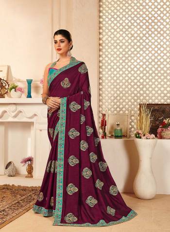 Looking This Partywear Designer Fine Colour Saree Paired With Contrast  Blouse.This Saree Are P.C.Vichitra Silk And Blouse Are Art Silk Fabric With Heavy Designer Embroidery Work. Buy This Pretty Saree Now.