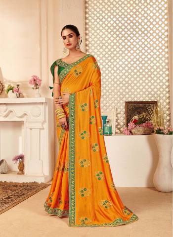 Looking This Partywear Designer Fine Colour Saree Paired With Contrast  Blouse.This Saree Are P.C.Vichitra Silk And Blouse Are Art Silk Fabric With Heavy Designer Embroidery Work. Buy This Pretty Saree Now.