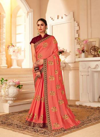 Looking This Partywear Designer Fine Colour Saree Paired With Contrast  Blouse.This Saree Are P.C.Vichitra Silk And Blouse Are Art Silk Fabric With Heavy Designer Embroidery Work. Buy This Pretty Saree Now.