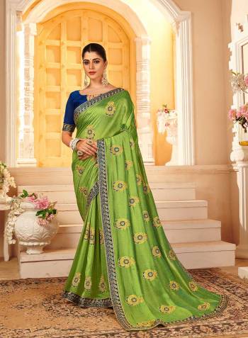 Looking This Partywear Designer Fine Colour Saree Paired With Contrast  Blouse.This Saree Are P.C.Vichitra Silk And Blouse Are Art Silk Fabric With Heavy Designer Embroidery Work. Buy This Pretty Saree Now.