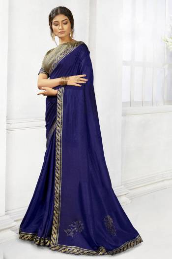 Looking This Designer Fine Color Saree Paired With Blouse.This Saree Are Vichitra Silk And Blouse Are Art Silk Fabric With Designer Swarovski Work. Buy This Pretty Saree Now.