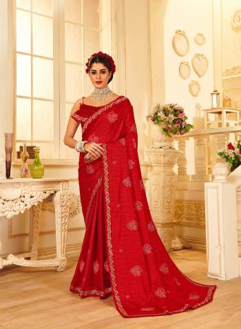 Garb This Designer Fine Color Saree Paired With Blouse.This Saree And Blouse Are C.P.Vichitra Silk Fabric With Heavy Designer Thread Embroidery Work. Buy This Pretty Saree Now.