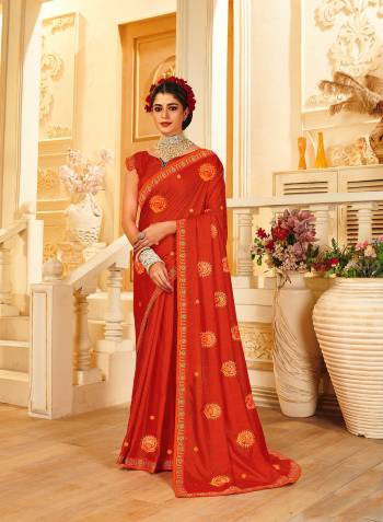 Garb This Designer Fine Color Saree Paired With Blouse.This Saree And Blouse Are C.P.Vichitra Silk Fabric With Heavy Designer Thread Embroidery Work. Buy This Pretty Saree Now.