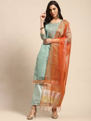 Stylist This Designer Suits In Lovely Color.?Its Pretty Designer Embridery Work Top Is Modal Chanderi Based Paired Bottom Santoon With Soft Banarasi Fabricated Dupatta Which Gives An Attractive To The Dress.