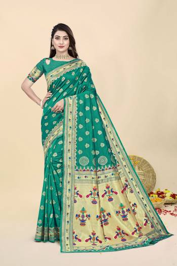 Stylist This Partywear Designer Fine Colour Saree Paired With Blouse.This Saree And Blouse Are Banarasi Silk Fabric With Heavy Jacquad Wevon Jari Designer Work. Buy This Pretty Saree Now.