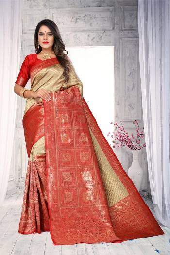 Attrective This Wedding Partywear Saree Paired With Contrasted Blouse.This Saree And Blouse Are Banarasi Silk Based Fabric With Weaving Rich Pallu Designer. Buy This Pretty Saree Now.