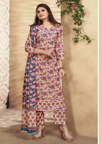 Looking Attrective This Readymade Suits In Fine Light Color. This Suit Top And Botton Are Maslin And Dupatta Are Chinon Fabricated Beautified With Designer Printed. It Is Light In Weight And Easy To Carry All Day Long. 