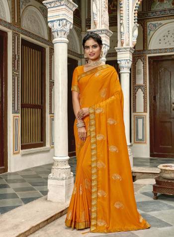 Stylist Looking This Partywear Designer Fine Colour Saree Paired With Blouse.This Saree And Blouse Are Vichitra Silk Fabric With Heavy Designer Jari Embroidery Work. Buy This Pretty Saree Now.