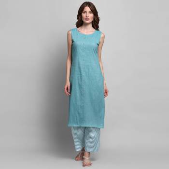 Attrective This Readymade Long Kurti With Plazzo Set In Fine Color. Kurti And Bottom Are Cotton Fabricated Beautified With Solid Dying Sleeve Less. It Is Light In Weight And Easy To Carry All Day Long. 