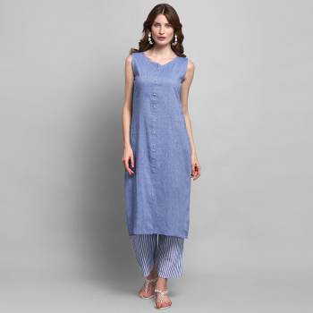 Attrective This Readymade Long Kurti With Plazzo Set In Fine Color. Kurti And Bottom Are Cotton Fabricated Beautified With Solid Dying Sleeve Less. It Is Light In Weight And Easy To Carry All Day Long. 