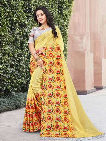 Attrective This Designer Saree Are Fine Saree Paired With Blouse.This Saree Are Chinon And Blouse Are Art Silk Based With Mirror Work Fabric With Designer Printed. Buy This Pretty Saree Now.