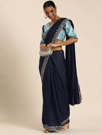 Designer This Wedding Partywear Fine Color Saree Paired With Contrasted Blouse.This Saree Are Poly Silk And Blouse Are Art Silk Fabric With Heavy Designer Embroidery Work. Buy This Pretty Saree Now.