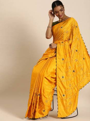 Designer This Wedding Partywear Fine Color Saree Paired With Contrasted Blouse.This Saree Are Poly Silk And Blouse Are Art Silk Fabric With Heavy Designer Embroidery Work. Buy This Pretty Saree Now.