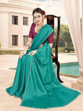 Looking This Designer Partywear Saree Are Fine Saree Paired With Contrasted Blouse.This Saree Are Satin With Stone Work And Blouse Are Art Silk With Sequance Embroidery Work Based Fabric With Designer Saree. Buy This Pretty Saree Now.