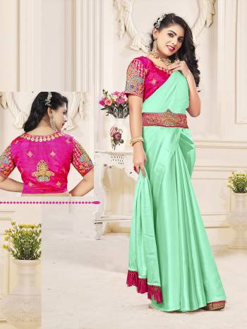 Garb This Designer Partywear Saree Are Fine Saree Paired With Contrasted Blouse And Belt.This Saree Are Satin Chiffon And Blouse And Belt Are Art Silk Based Fabric With Designer Embroidery Work. Buy This Pretty Saree Now.