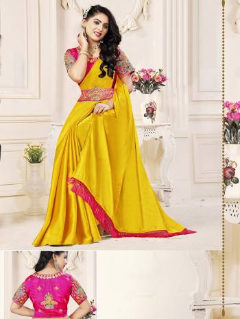 Garb This Designer Partywear Saree Are Fine Saree Paired With Contrasted Blouse And Belt.This Saree Are Satin Chiffon And Blouse And Belt Are Art Silk Based Fabric With Designer Embroidery Work. Buy This Pretty Saree Now.