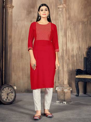 This Readymade Long Dress In Fine Color.Its Top And Bottom Are Rayon Fabricated Beautified With Designer Embroidery Work. It Is Light In Weight And Easy To Carry All Day Long. 