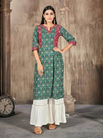 Stylist This Readymade Long Kurti With Plazzo In Fine Color Kurti And Plazzo Are Rayon Fabricated Beautified With Designer Printed. It Is Light In Weight And Easy To Carry All Day Long. 