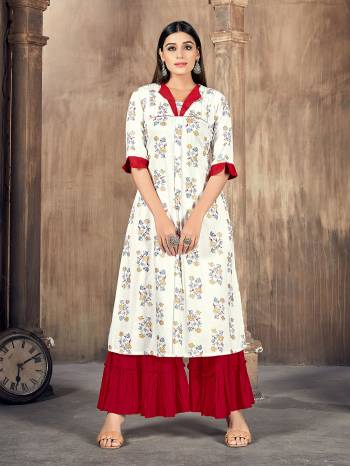 Stylist This Readymade Long Kurti With Plazzo In Fine Color Kurti And Plazzo Are Rayon Fabricated Beautified With Designer Printed. It Is Light In Weight And Easy To Carry All Day Long. 