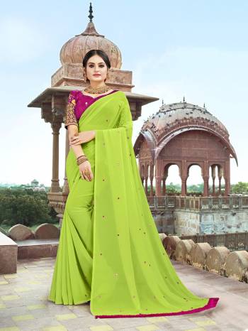 Preety This Designer Saree Are Fine Saree Paired With Contrasted Blouse.This Saree Are Georgette And Blouse Are Art Silk Based Fabric With Mirror,Designer Embroidery Work Blouse. Buy This Pretty Saree Now.