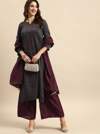 Attrective This Looking Readymade Plazzo Suits In Fine Color. This Kurti And Plazzo With Dupatta Are Silk Blend Fabricated Beautified With Designer Embroidery Work. It Is Light In Weight And Easy To Carry All Day Long. 