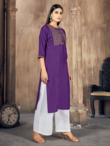 Stylist This Readymade Long Kurti With Pant In Fine Color.Its Kurti And Bottom Are Rayon Fabricated Beautified With Designer Embroidery Work. It Is Light In Weight And Easy To Carry All Day Long. 