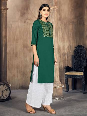 Stylist This Readymade Long Kurti With Pant In Fine Color.Its Kurti And Bottom Are Rayon Fabricated Beautified With Designer Embroidery Work. It Is Light In Weight And Easy To Carry All Day Long. 