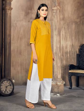 Stylist This Readymade Long Kurti With Pant In Fine Color.Its Kurti And Bottom Are Rayon Fabricated Beautified With Designer Embroidery Work. It Is Light In Weight And Easy To Carry All Day Long. 