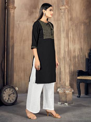 Stylist This Readymade Long Kurti With Pant In Fine Color.Its Kurti And Bottom Are Rayon Fabricated Beautified With Designer Embroidery Work. It Is Light In Weight And Easy To Carry All Day Long. 