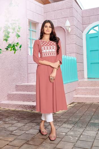 Garb This Good Looking Readymade Kurti In Fine Color. Its Kurti Are Heavy Rayon Fabricated Beautified With Fancy Designer Embroidery Work. It Is Light In Weight And Easy To Carry All Day Long. 