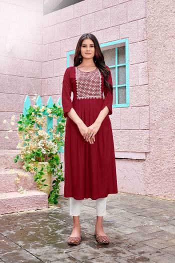 Garb This Good Looking Readymade Kurti In Fine Color. Its Kurti Are Heavy Rayon Fabricated Beautified With Fancy Designer Embroidery Work. It Is Light In Weight And Easy To Carry All Day Long. 